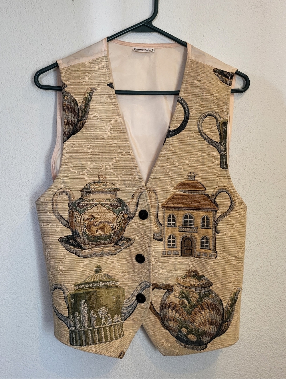 Vintage 80s 90s Tea Time Tapestry Vest Women's Size M